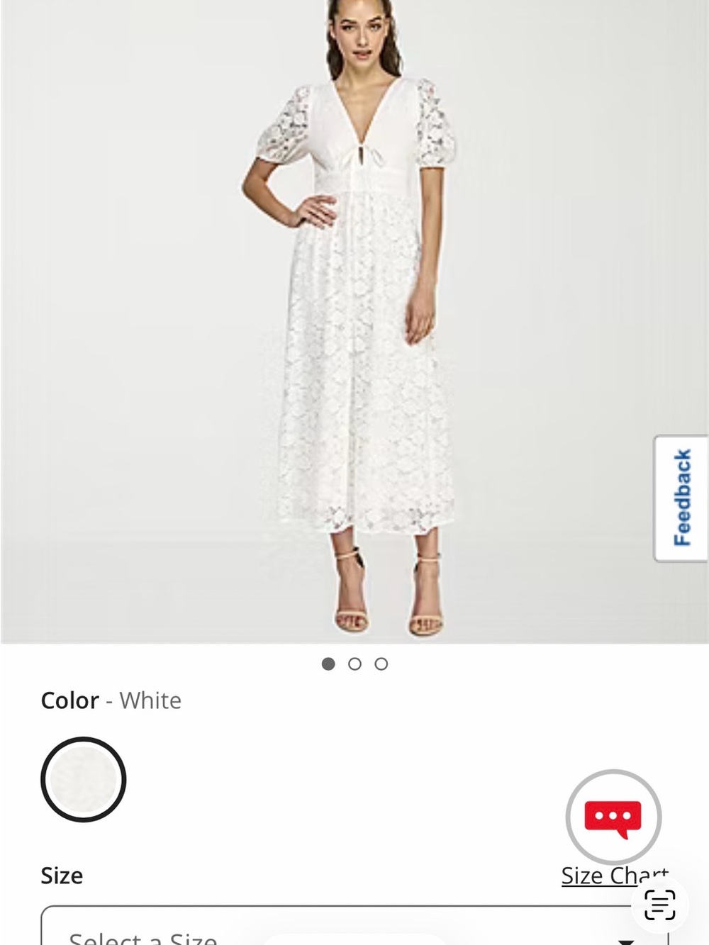 White Lace Midi Dress with Puff Sleeves - ,